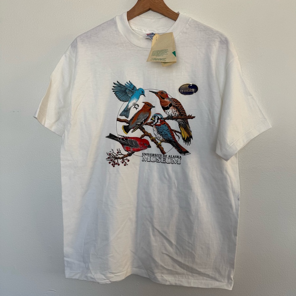 NEW Vintage 90s University Of Alaska Museum T-Shirt Mens Large Bird Nature Tee